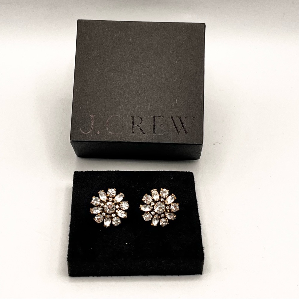 BNIB J CREW GOLD and SILVER CRYSTAL FLOWER STUD EARRINGS - Picture 7 of 7
